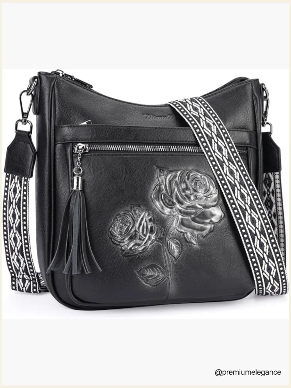 Vegan Leather Hobo Crossbody Bag Embossed Floral Lightweight Travel Purse